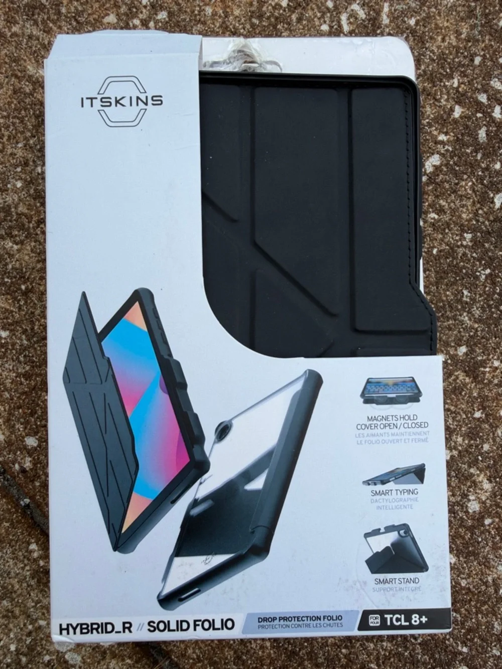 ITSKINS Black Hybrid_R Solid Folio Case for TCL 8+. NEW